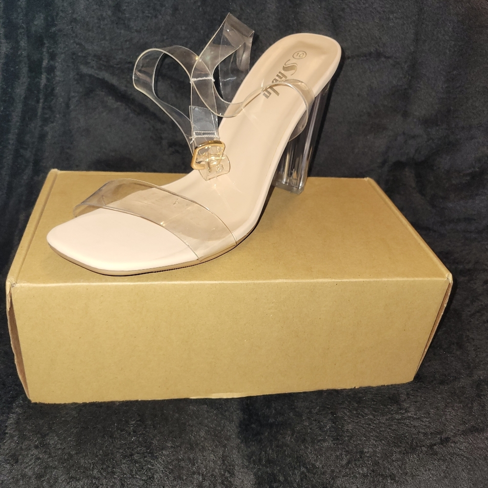 Clear strap ankle heels size 10